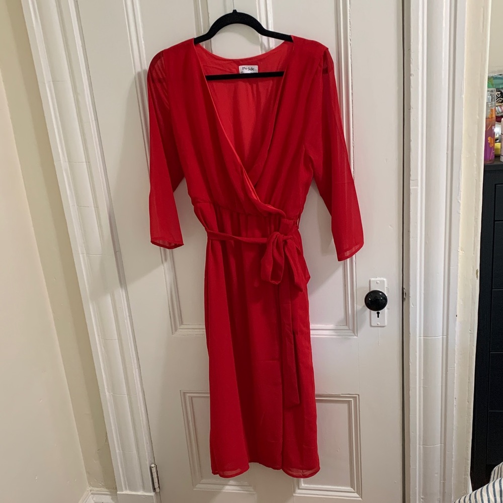 Red Wrap Dress - Picture 2 of 4
